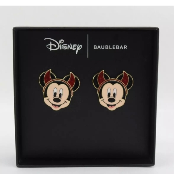 New Disney Mickey Mouse Devil Horns Pierced Earrings Studs BaubleBar Halloween - Picture 1 of 4